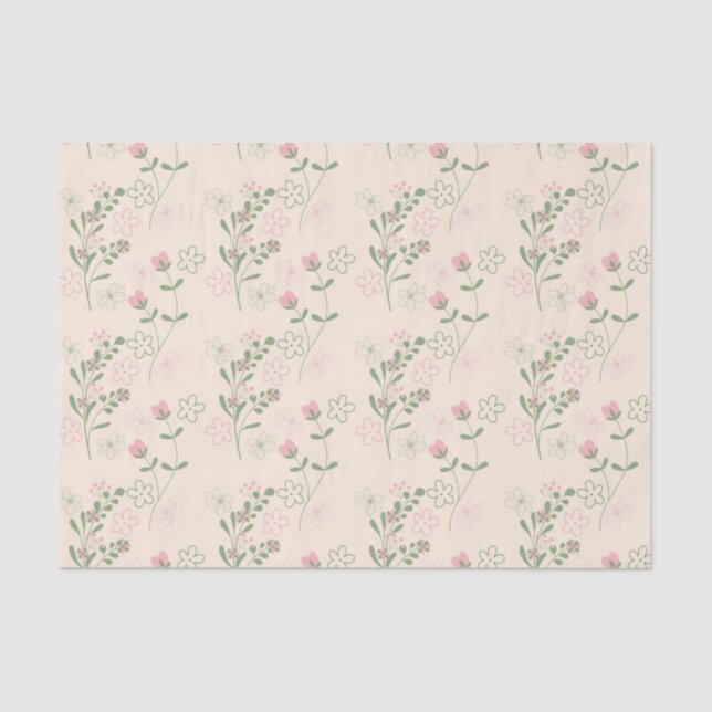 Pink Green Retro Y2K 70s Flower Pattern Tissue Paper (Front)
