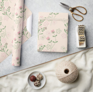 Pink Green Retro Y2K 70s Flower Pattern Wrapping Paper