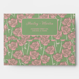 Pink & Green Rose Floral Engagement Stationery Envelope