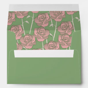 Pink & Green Rose Floral Engagement Stationery Envelope