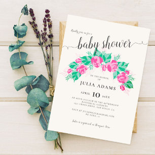 Pink Green Rose Flowers Garden Baby Shower Invitation