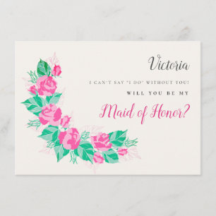 Pink Green Rose Flowers Garden Bridesmaid Cards
