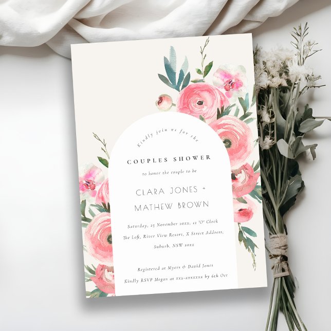 Pink Green Rose Orchid Arch Floral Couples Shower Invitation (Creator Uploaded)