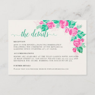 Pink Green Rose Petals Flowers Garden Wedding Enclosure Card