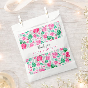 Pink Green Rose Petals Flowers Garden Wedding Favour Bag