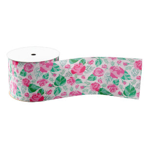 Pink Green Rose Petals Flowers Garden Wedding Grosgrain Ribbon