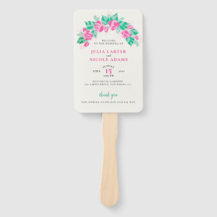 Pink Green Rose Petals Flowers Garden Wedding Hand Fan