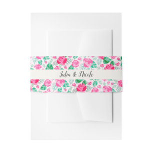 Pink Green Rose Petals Flowers Garden Wedding Invitation Belly Band