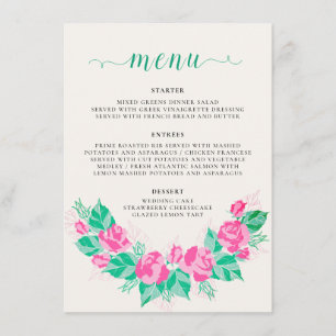 Pink Green Rose Petals Flowers Garden Wedding Menu