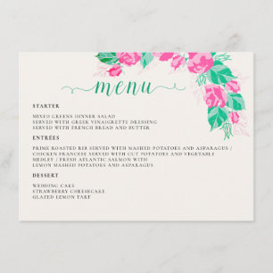 Pink Green Rose Petals Flowers Garden Wedding Menu