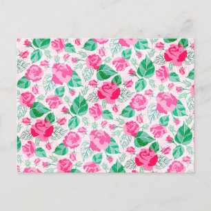 Pink Green Rose Petals Flowers Garden Wedding Postcard