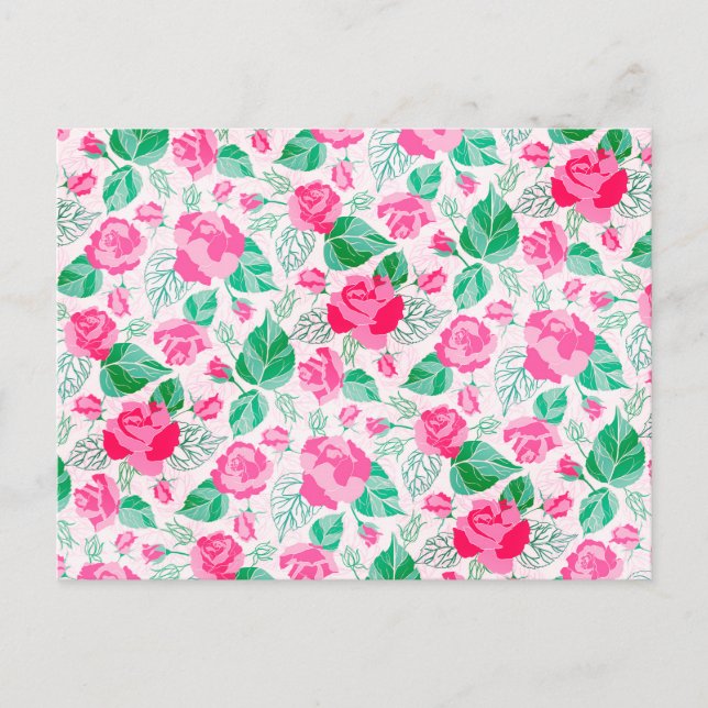 Pink Green Rose Petals Flowers Garden Wedding Postcard (Front)
