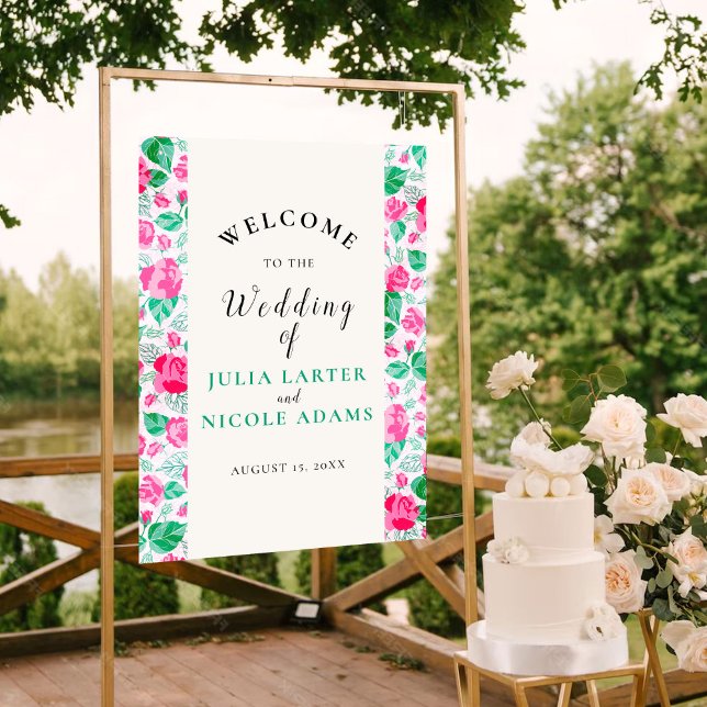 Pink Green Rose Petals Flowers Garden Wedding Poster (Creator Uploaded)