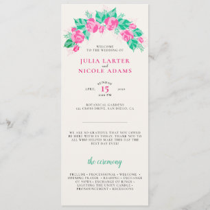 Pink Green Rose Petals Flowers Garden Wedding Program