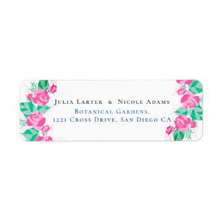 Pink Green Rose Petals Flowers Garden Wedding Return Address Label