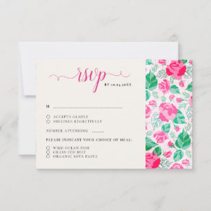 Pink Green Rose Petals Flowers Garden Wedding RSVP Card