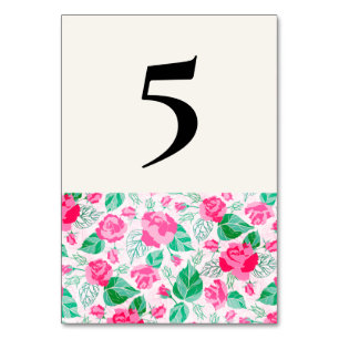 Pink Green Rose Petals Flowers Garden Wedding Table Number