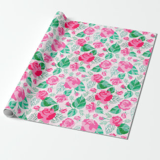 Pink Green Rose Petals Flowers Garden Wedding Wrapping Paper