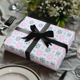 PINK GREEN ROSES GIRLY WRAPPING PAPER