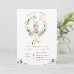 Pink Green Some Bunny Is Turning One 1st Birthday  Invitation