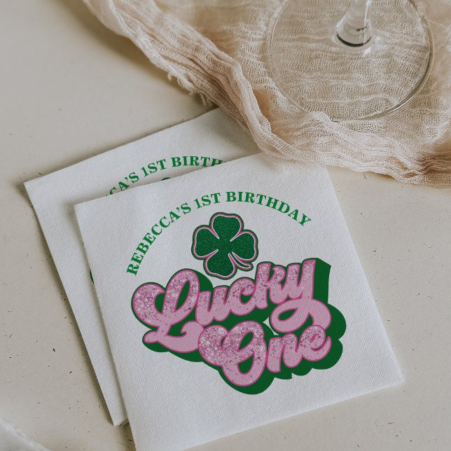 Pink Green St. Patrick's Day Lucky One Birthday Napkin (Creator Uploaded)