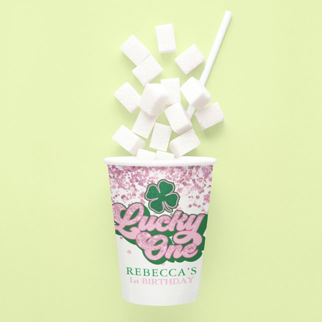 Pink Green St. Patrick's Lucky One First Birthday Paper Cups (Creator Uploaded)