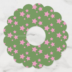 Pink Green Stars Modern design Wine Glass Tag