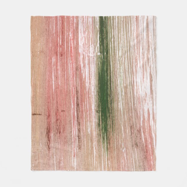Pink green striped abstract painting art fleece blanket (Front)