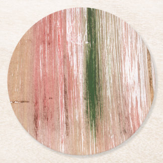 Pink green striped abstract painting art round paper coaster