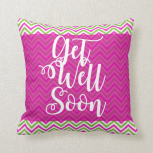 Pink & Green Striped Get Well Soon Gift Pillow