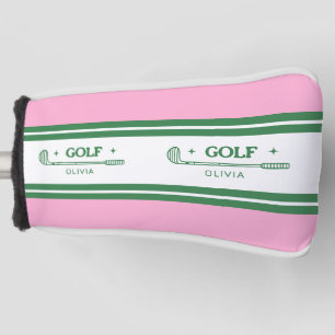 Pink & Green Striped personalised retro gift Golf Head Cover