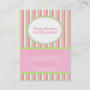 Pink Green Striped Photographer Business Card
