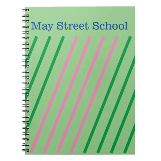 Pink Green Striped School Noteback - Custom Name Notebook (Front)