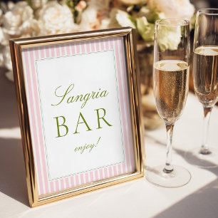 Pink & Green Stripes Bridal Shower Bar Poster