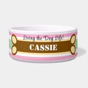 Pink Green Stripes Dog Bone Name