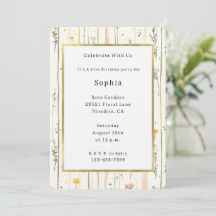 Pink Green Stripes Flowers Birthday Invitation