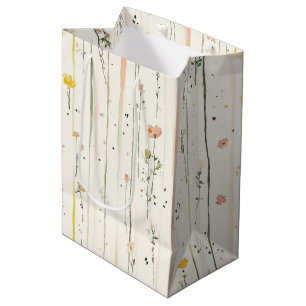 Pink Green Stripes Flowers Bridal Shower Medium Gift Bag