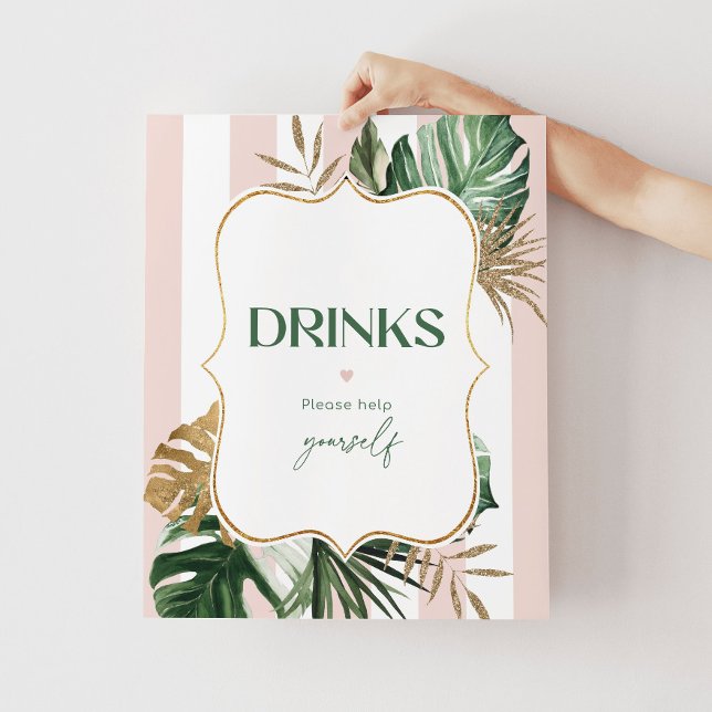 Pink green stripes tropical Drinks help yourself Poster (Creator Uploaded)