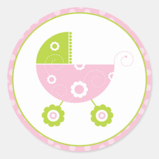 Pink & Green Stroller Classic Round Sticker
