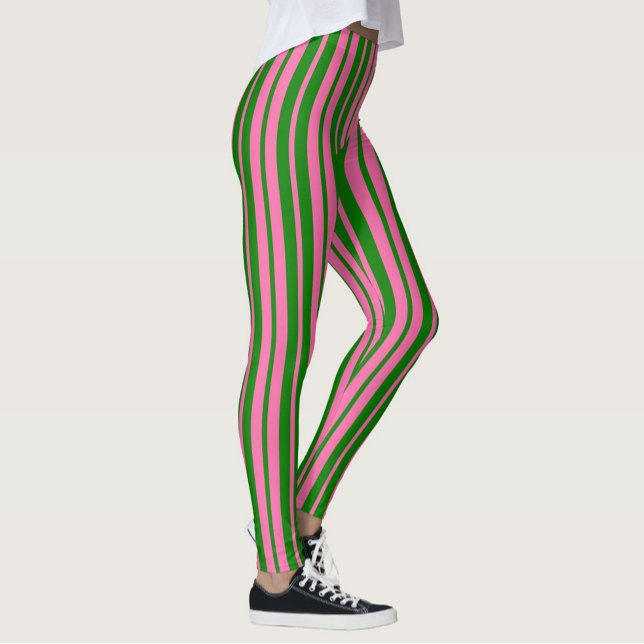 Pink Green Stylish Stripes Pattern Design  Leggings (Creator Uploaded)