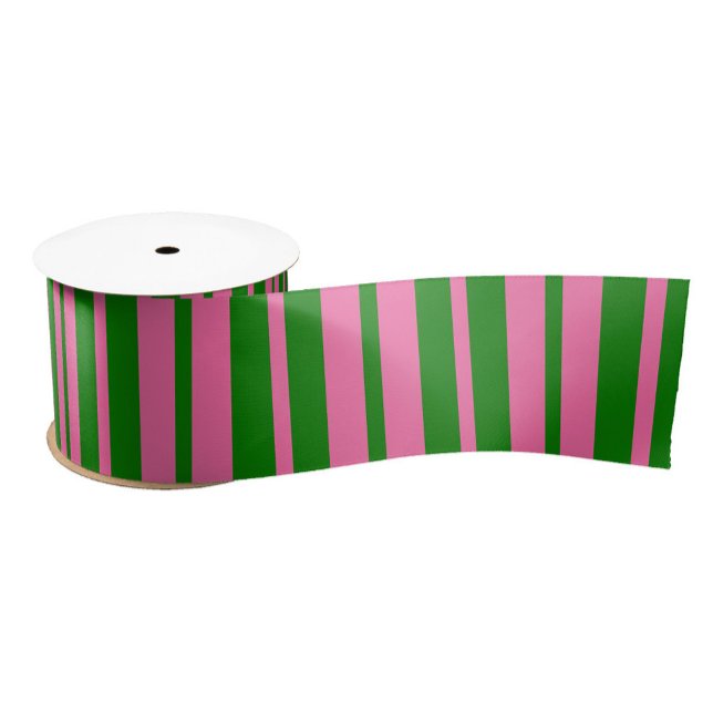 Pink Green Stylish Stripes Pattern Design  Satin Ribbon (Creator Uploaded)
