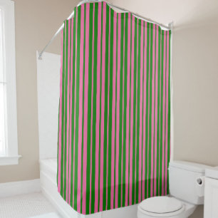Pink Green Stylish Stripes Pattern Design Shower Curtain