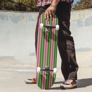 Pink Green Stylish Stripes Pattern Design  Skateboard