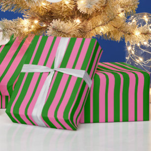 Pink Green Stylish Stripes Pattern Design Wrapping Paper
