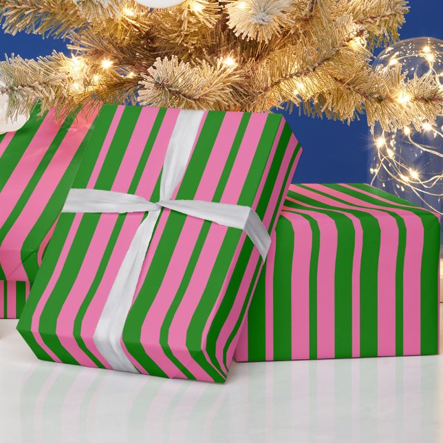 Pink Green Stylish Stripes Pattern Design  Wrapping Paper (Creator Uploaded)