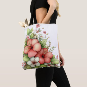 PINK & GREEN SUMMER TROPICAL HIBISCUS PLANTS TOTE BAG