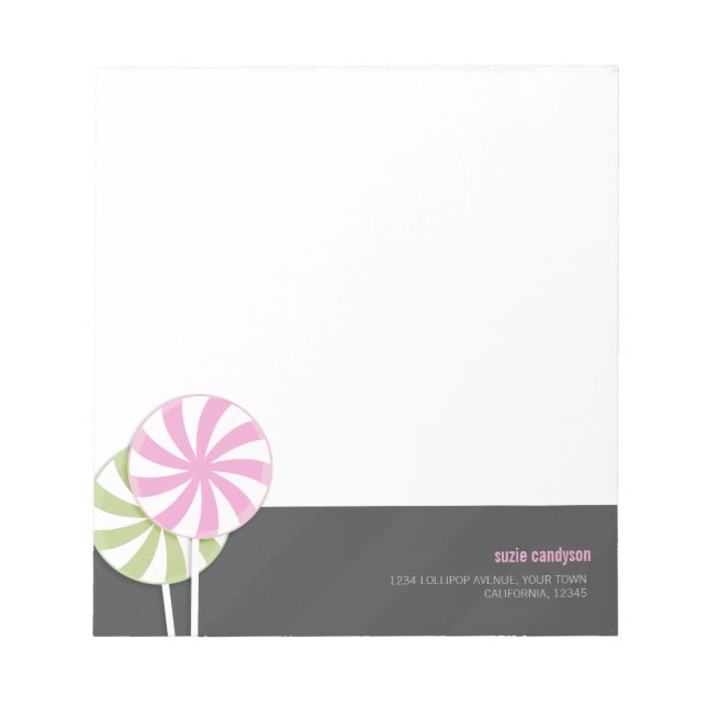 Pink & Green Swirl Lollipops Personalizable Notepad (Front)