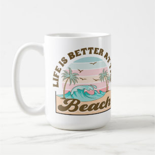 PINK GREEN TAN LIFE IS BETTER AT THE BEACH COFFEE MUG