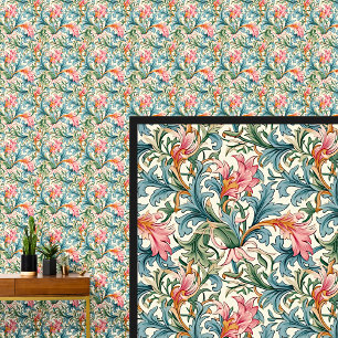 Pink Green Teal Art Nouveau  Wallpaper