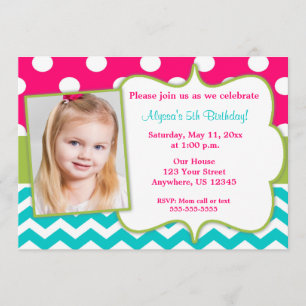 Pink Green Teal Chevron Photo Invite